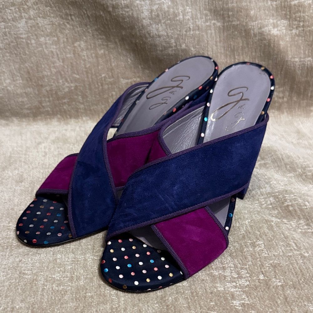 G di G Purple and Blue Suede Block Heels